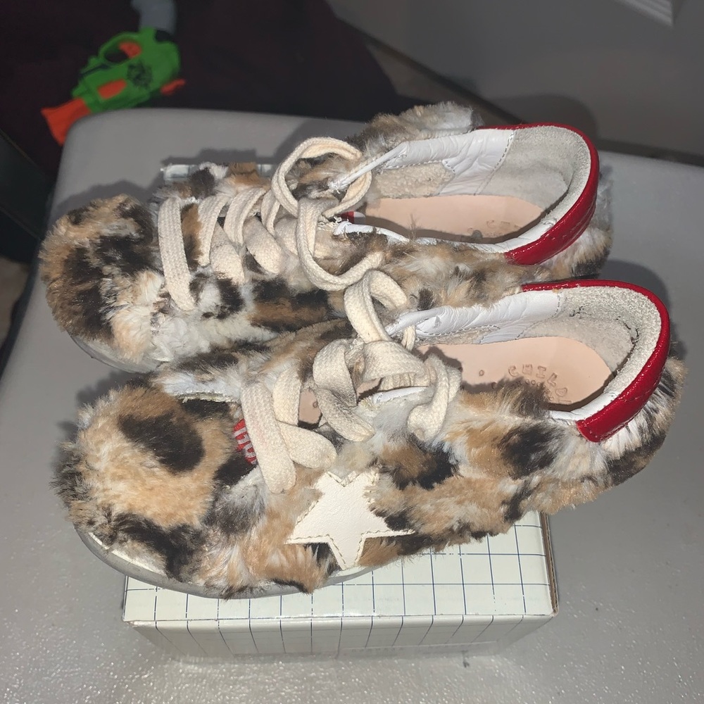 Kids Golden goose leopard fur sneakers size 10.5